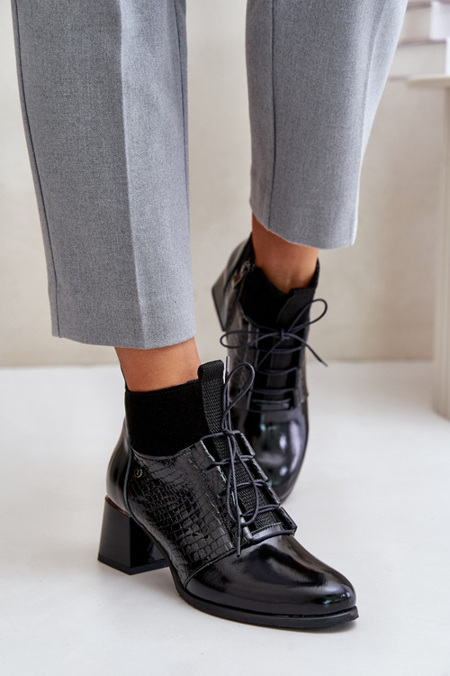 Zazoo 60503 Kožené Boty Na Podpatku Zateplené Černé