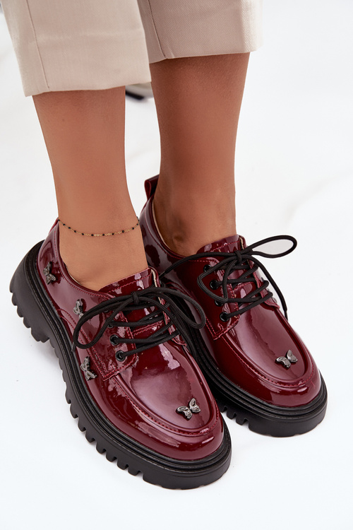 Lakované kožené dámske poltopánky s prackami Artiker 57C0336 bordová