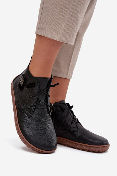 Kožené dámske poltopánky Barefoot s ozdobným detailom Zazoo 30072 Čierne