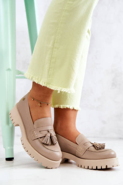 Dámske kožené topánky, Maciejka Fringes 05497-04 béžová