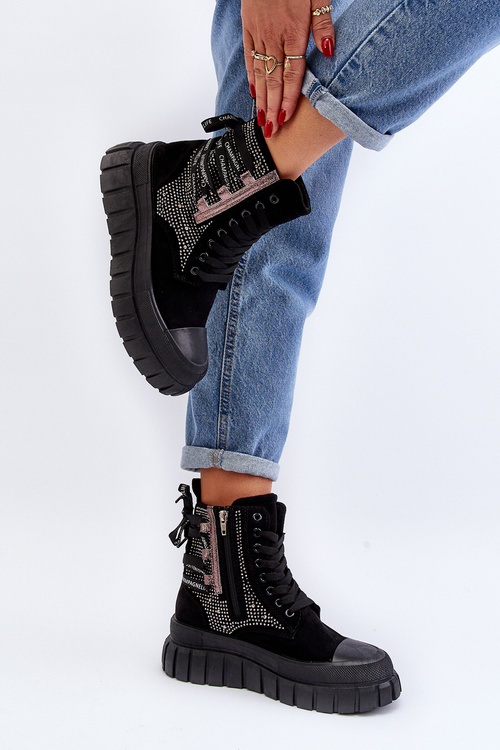 Vysoké dámské tenisky na masivní platformě černé Wonise