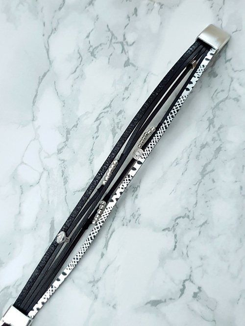 Dámský náramek kožený řemínek Černá korálky Michiko