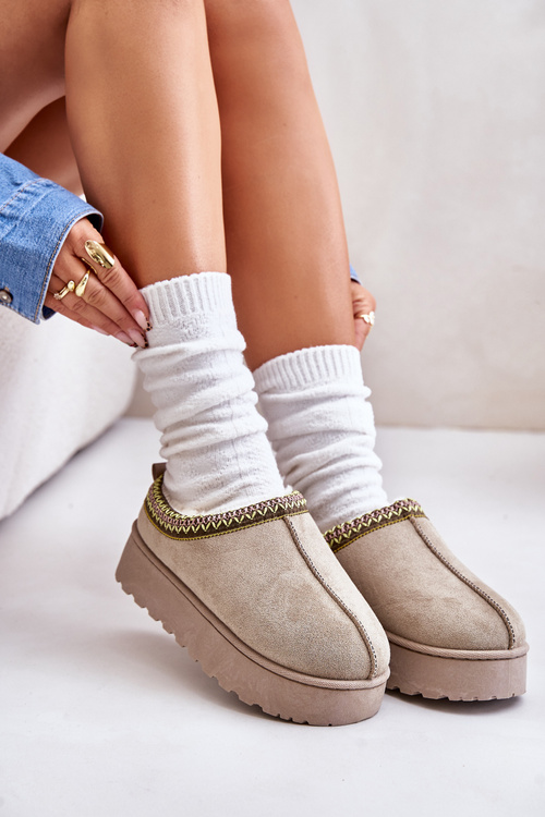 Dámske zimné topánky na platforme zateplené kožušinou zelené popruhy