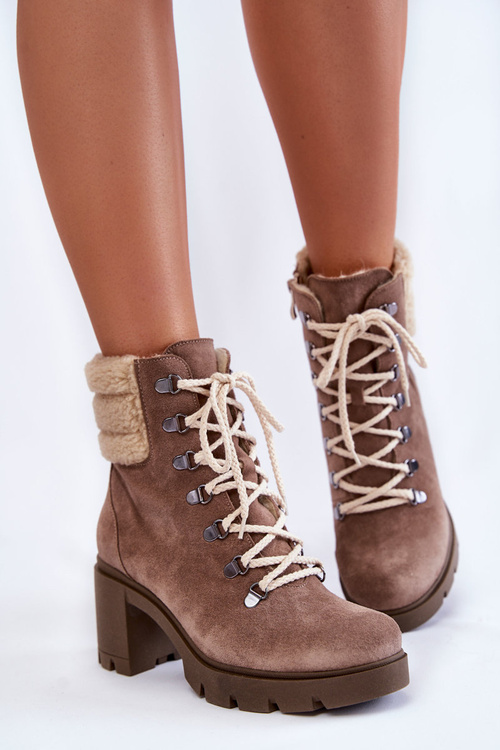 Ženské semišové podpätky čipky -up hnedé lemar Phenya