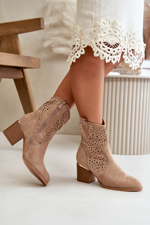 Průhledné botky na podpatku z ekologického semiše zapínání na zip tmavě hnědé Sevana