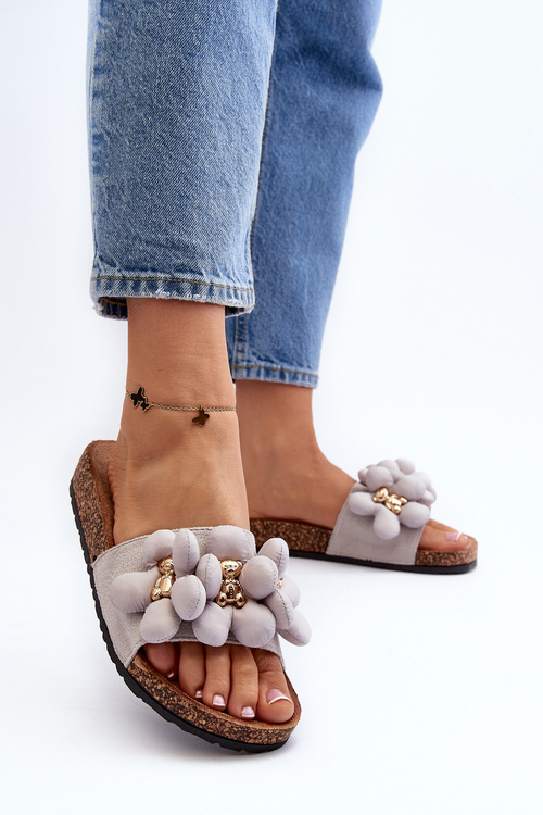 Dámské šedé sandály s ozdobami Bunlia