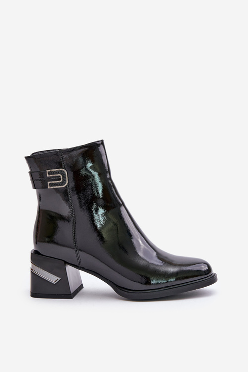 Lakované Boty Na Podpatku Zateplené Černé MR880-093