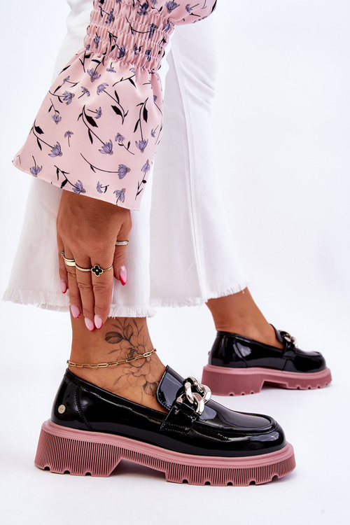 Maľované mokasíry s goe ll2n4039 čierna a fialová reťazec