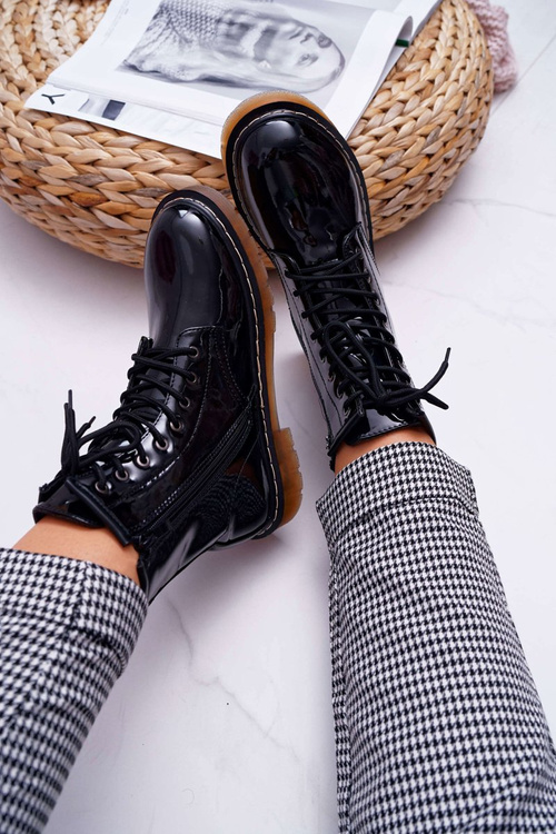 Dámske ploché podpätky vysoké podpätky, lakované čierne martenis