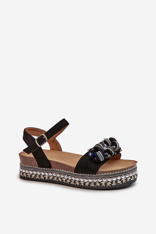 Dámske sandále na klinčeku a platforme s ozdobami S.Barski HY056 Čierne