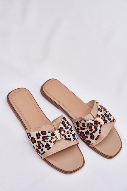 Dámské Pantofle Na Plochém Podpatku S Mašlí Béžové Avenza