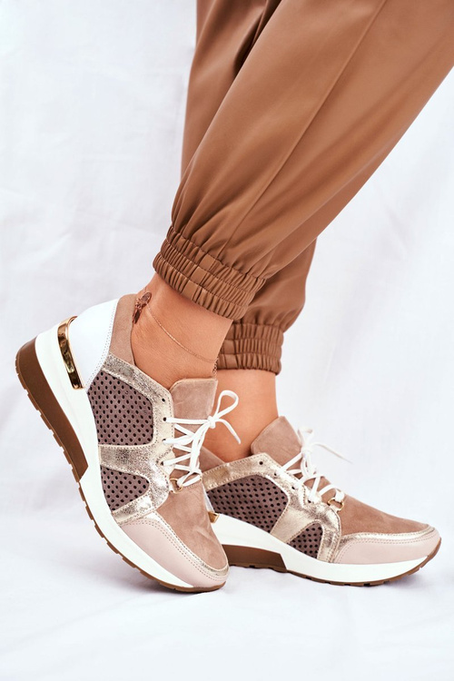 Kožené Klínové Tenisky Sneakers Béžove Nicole 2562