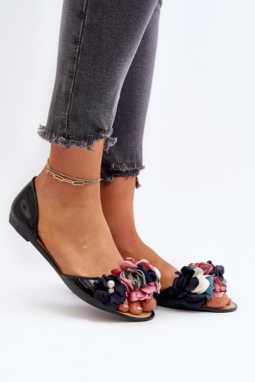 Čierne dámske gumové baletky s kvetmi Junikla