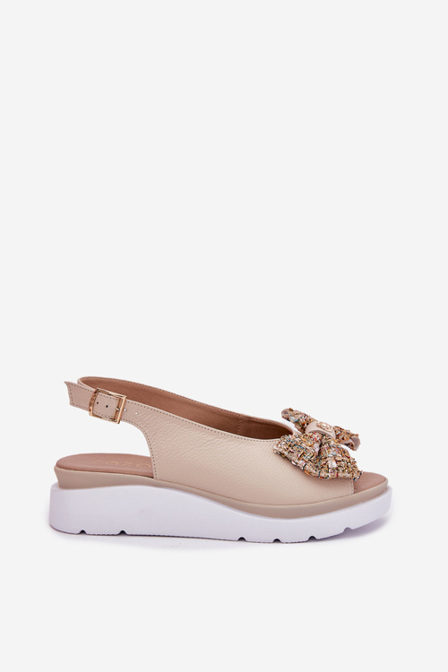 Dámske Kožené Sandále Na Klíne S Mašľou Béžové Zazoo 1882