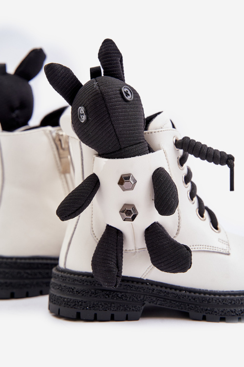 Kožené Zateplené Detské Topánky Na Zips S Medveďom Biele Vinceza 36261