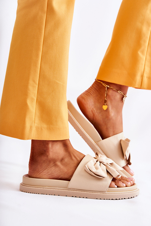 Klasické dámské kožené pantofle s mašlí béžove Dessy