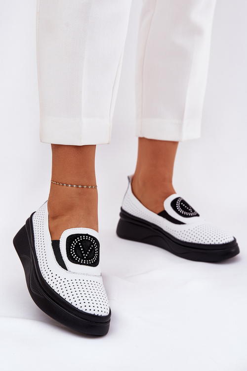 Dámske Kožené Mokasíny Na Platforme A Opätku Biele Vinceza 79522