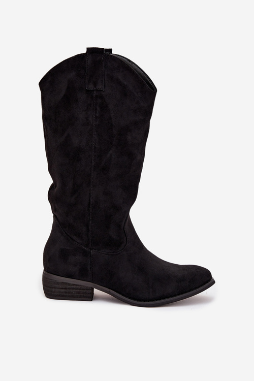 Kovbojské čižmy na nízkom opätku z eko semišu čierne Cherrie