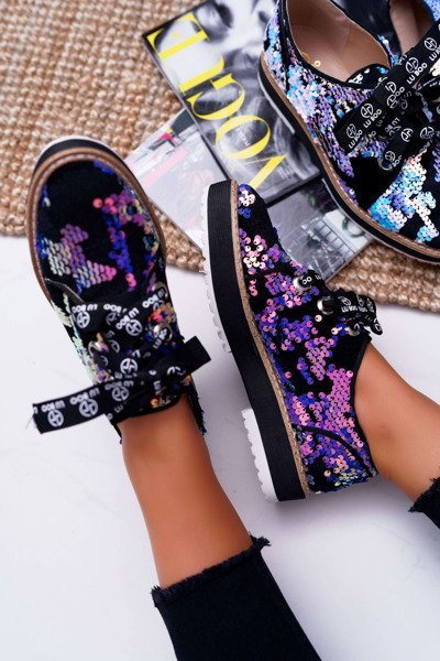 Dámské Polobotky Lu Boo Fialové Flitry Moonlight