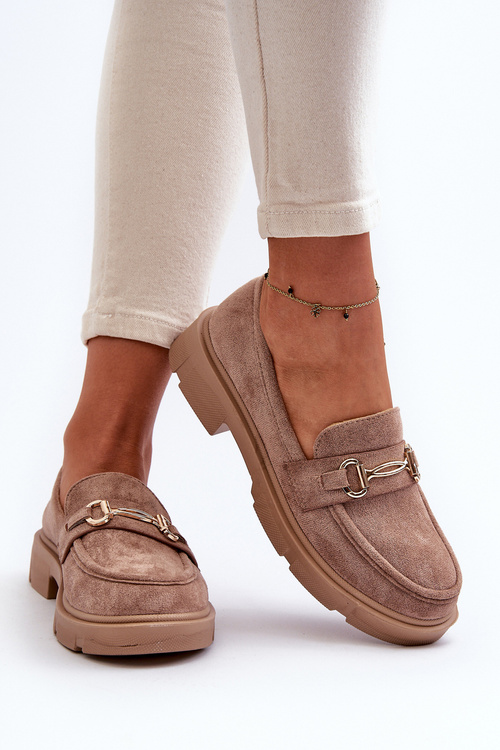 Dámské mokasíny s zlatým ozdobou Eko semišové hnědé Lighas