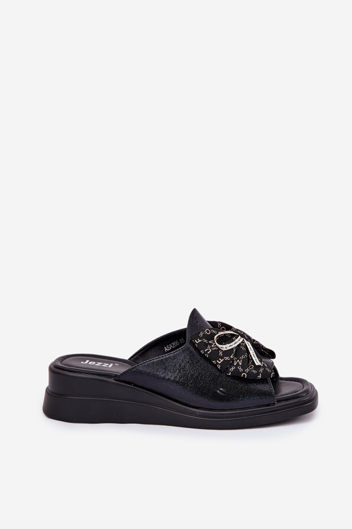 Dámske Sandále Na Klíne S Mašľou Čierne Moonzella