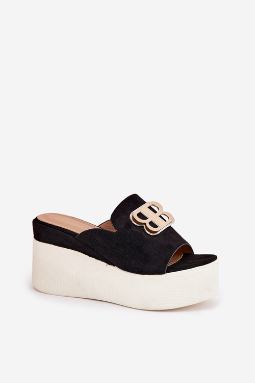 Sandále Na Platforme A Klíne S Dekoráciou Čierne Tanonea