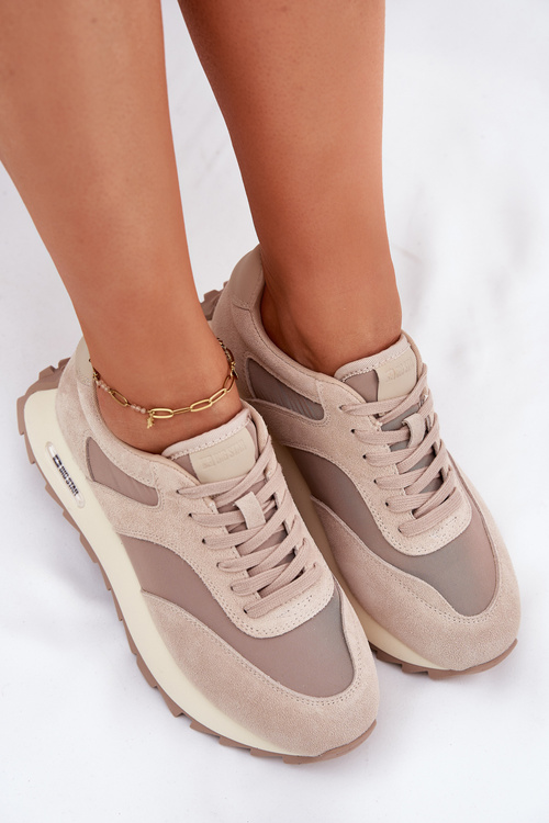 Semišové Sneakersy Na Platforme Dámske Big Star RR274897 HI-POLY SYSTEM Béžové