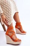 Pohodlné sandály na vysokém klínu oranžové Lemira 