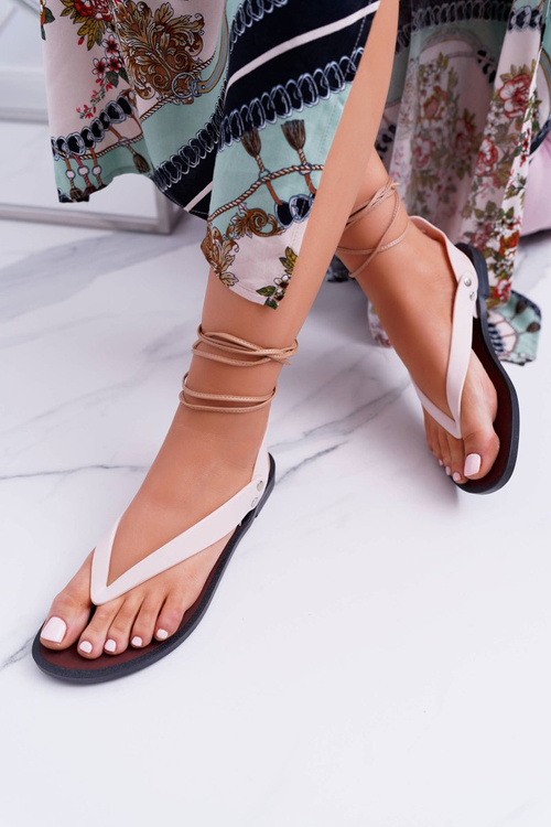 Lu Boo Béžové zviazané sandále flip -flops Meliski Florence