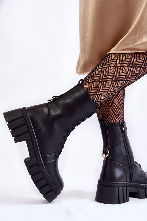 Kožené, zateplené kozačky na platformě Černé Telisa