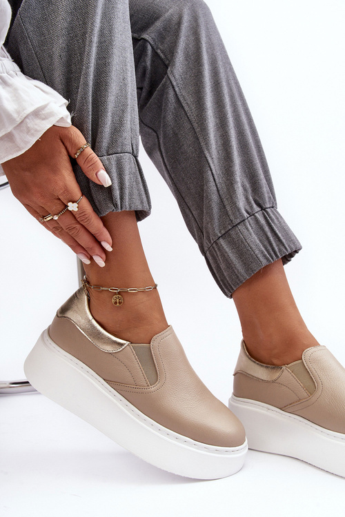 Dámské kožené sportovní boty na platformě Beżowe Lemar Manish