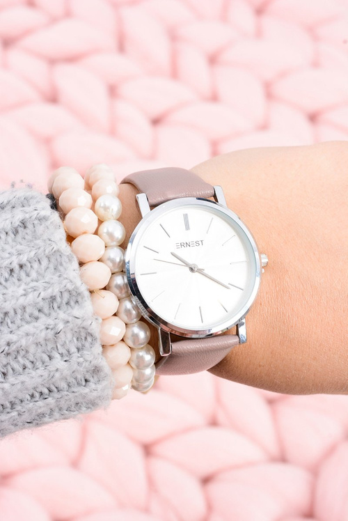 Klasyczny Skórzany Damski Zegarek Ernest Brudny Róż