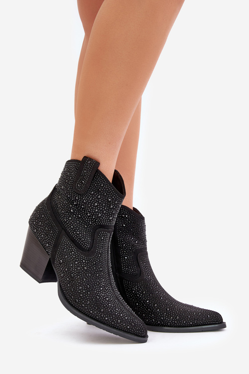 Ozdobené Kožené Čižmy Na Opätku S Špicatými Nosmi Čierne S.Barski HY42-121