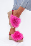 Dámske Sandále Na Klíne S Kožušinou A Pletivom Fuchsie Virela
