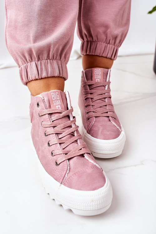 Dámské Kožené Teplé Tenisky Big Star EE274113 Růžové