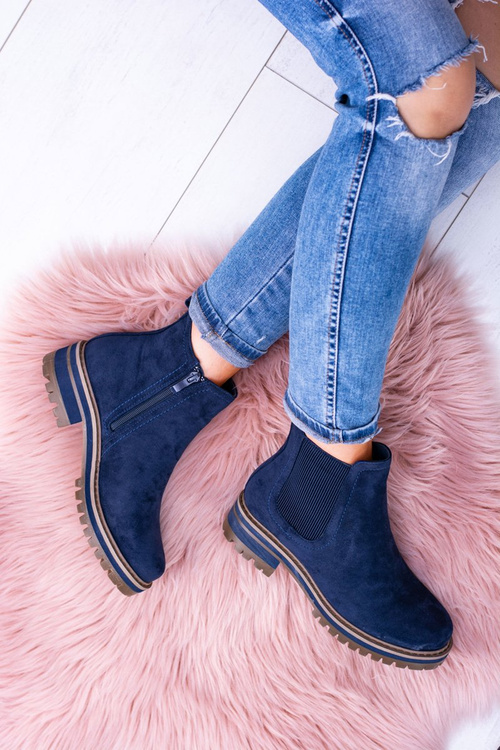 Tmavě Modré Dámské kotníkové boty Jodhpur Plochý Pata Gravis