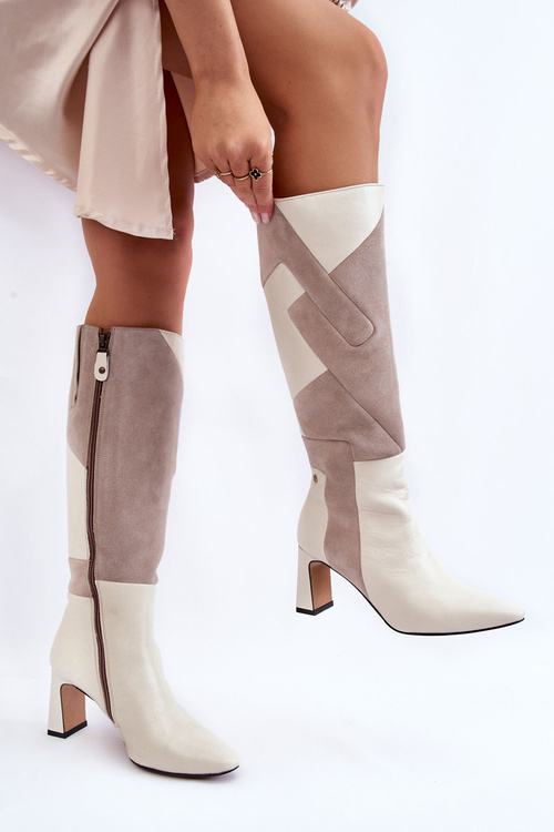 Dámské kožené podkolenky Maciejka 05784-22 Světle béžová