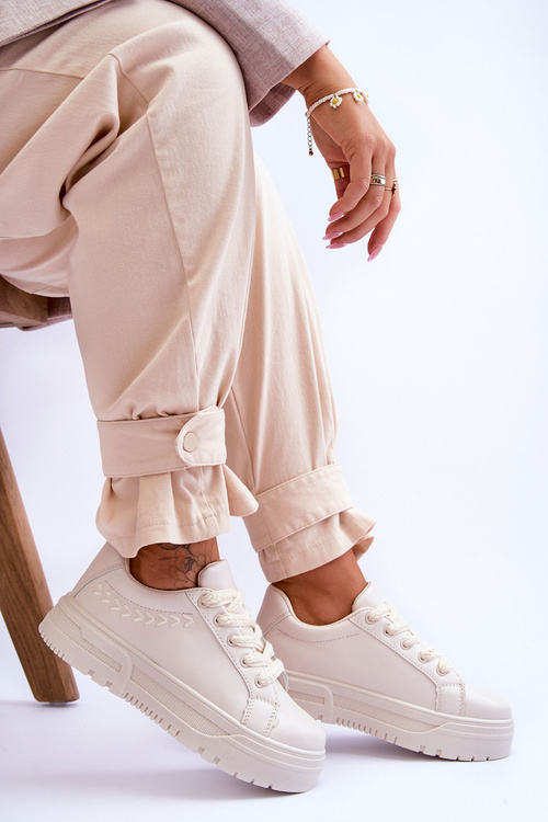 Pohodlné dámské sportovní boty na platformě béžová Devan