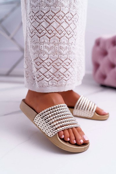 Dámské nazouváky s korálky zlaté Elavi