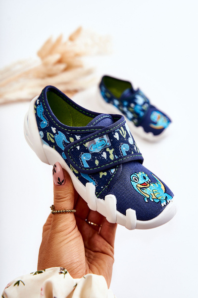 Pantofle Befado Velcro Dinosaurus 273X341 Námořnická modř