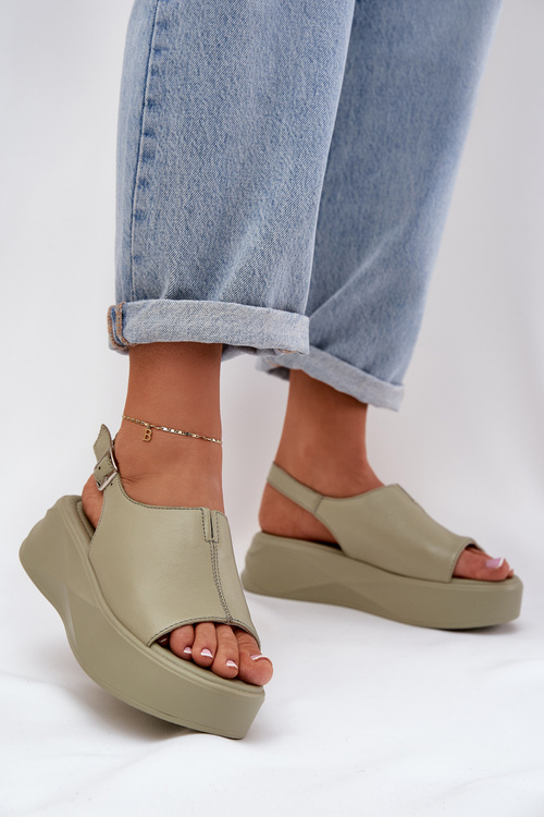 Kožené Dámske Sandále Na Platforme D&A SJ2301-2 Zelené