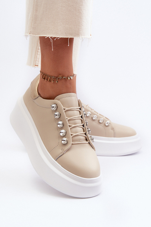 Dámské kožené tenisky na masivní platformě béžové S.Barski LR628