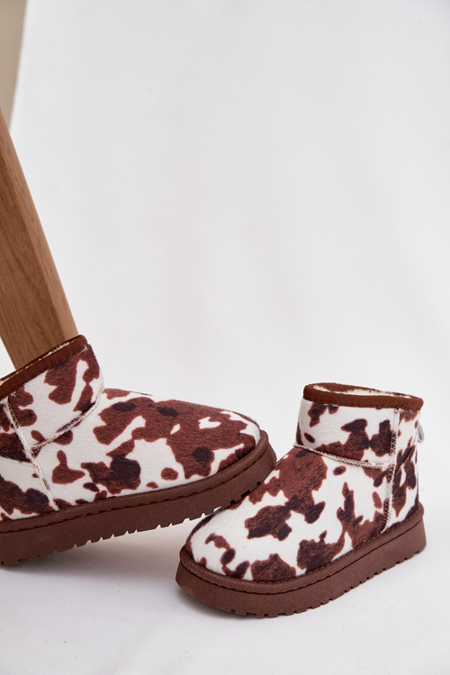 Detské zimné čižmy pre mládež s kožušinou s fľakmi bielo-hnedé Mireya