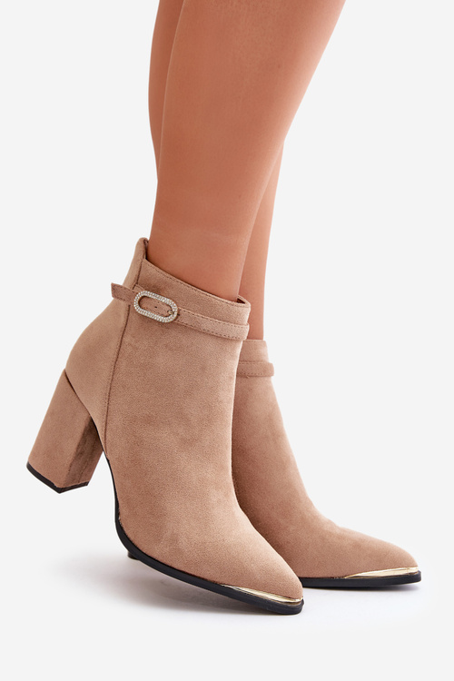 Zateplené dámské boty s špičatou špičkou na podpatku béžové Laoreina