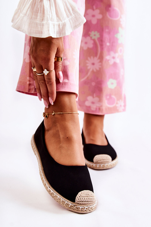 Klasické semišové dámske espadrilles čierna kalabria