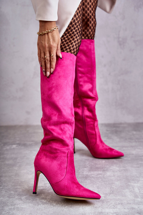 Semišové kozačky na vysokém podpatku Růžové Carite