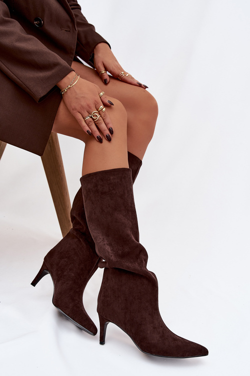 Dámské kozačky na skluzavku s vyhříváním na jehle Čokoládové Olivienne