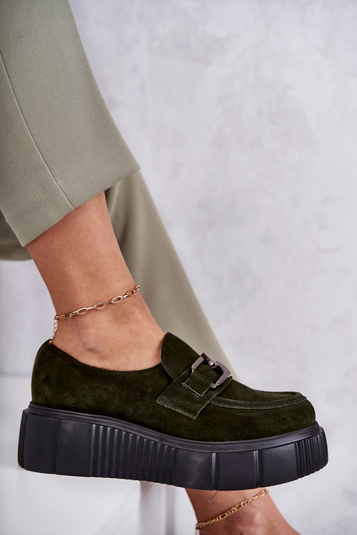 Módní semišové boty na platformě Khaki Marsol