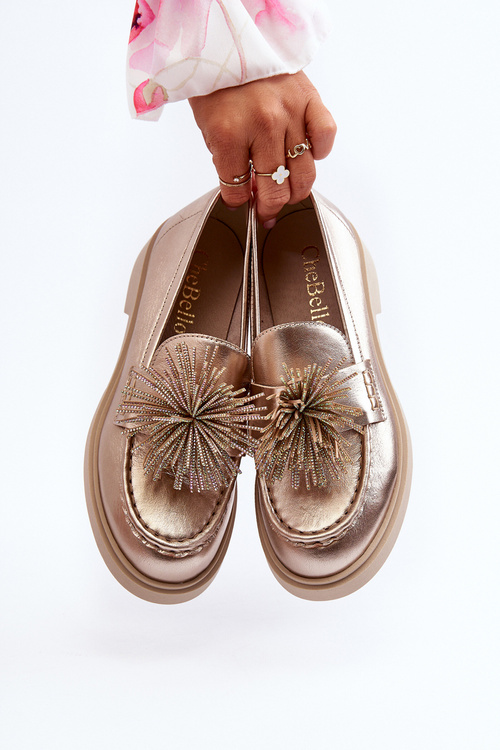 Kožené poltopánky mokasíny s ozdobou CheBello 4291 zlaté