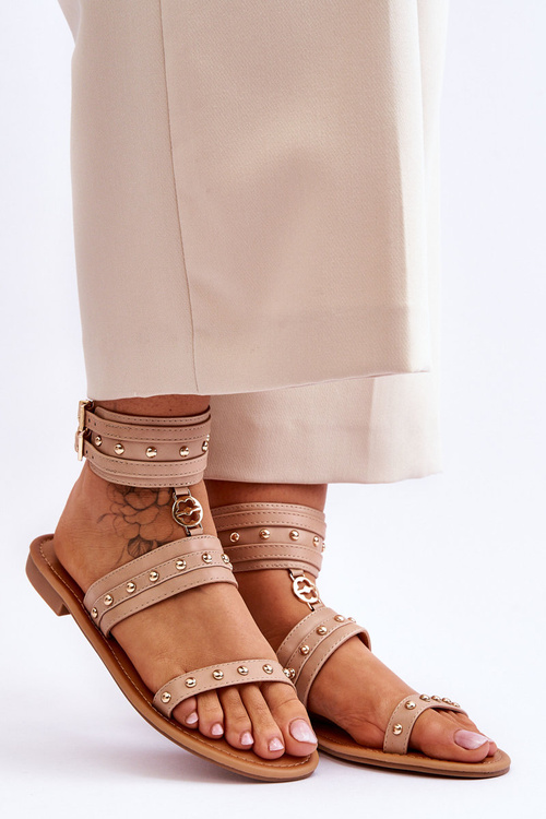 Jedinečné dámské sandály s cvočky Béžove Selina